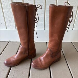 Sofft Sharnell Weathered Brown Lace-Up Leather Boots with side zipper